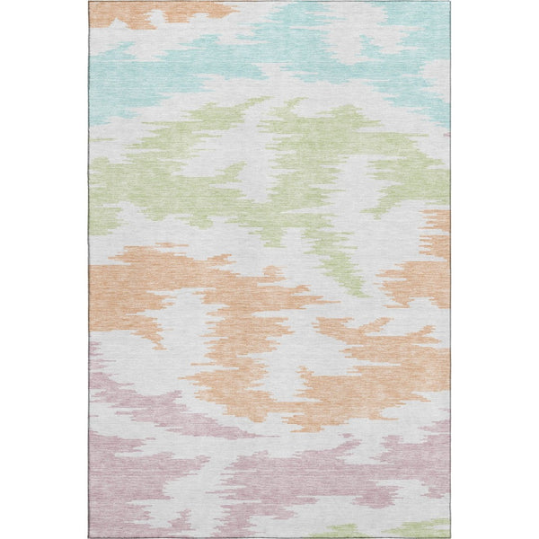 HomeRoots 8' X 10' Washable Abstract Area Rug in White, Sky Blue & Peach - Stain & UV Resistant for Homes 662889