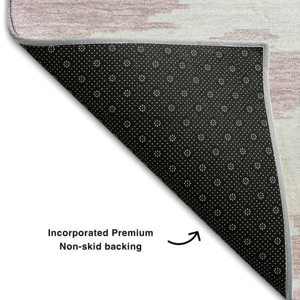 HomeRoots 8' X 10' Washable Abstract Area Rug in White, Sky Blue & Peach - Stain & UV Resistant for Homes 662889