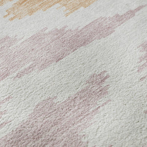 HomeRoots 8' X 10' Washable Abstract Area Rug in White, Sky Blue & Peach - Stain & UV Resistant for Homes 662889