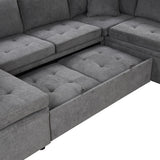 English Elm 117.3" Oversized Sectional Sofa U- Shaped Sofa Couch Pull-Out Sofa Bed With Two Throw Pillows For Living Room, Gray