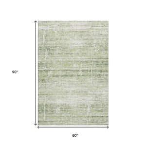 HomeRoots 5' X 8' Artichoke Green Abstract Washable Area Rug with UV Protection for Modern Living Spaces 662893