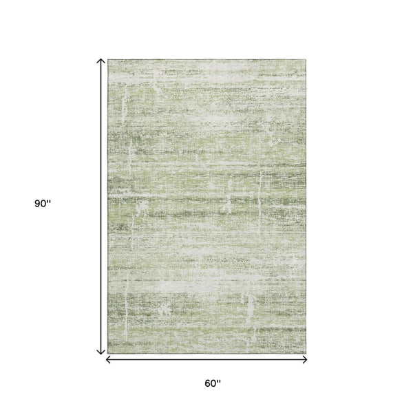 HomeRoots 5' X 8' Artichoke Green Abstract Washable Area Rug with UV Protection for Modern Living Spaces 662893