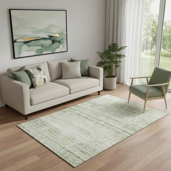 HomeRoots 5' X 8' Artichoke Green Abstract Washable Area Rug with UV Protection for Modern Living Spaces 662893