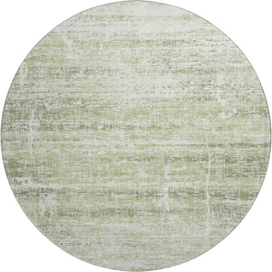 HomeRoots 8' Artichoke Green and Ivory Abstract Round Rug - Washable, UV Protected, Durable for High-Traffic Homes 662894