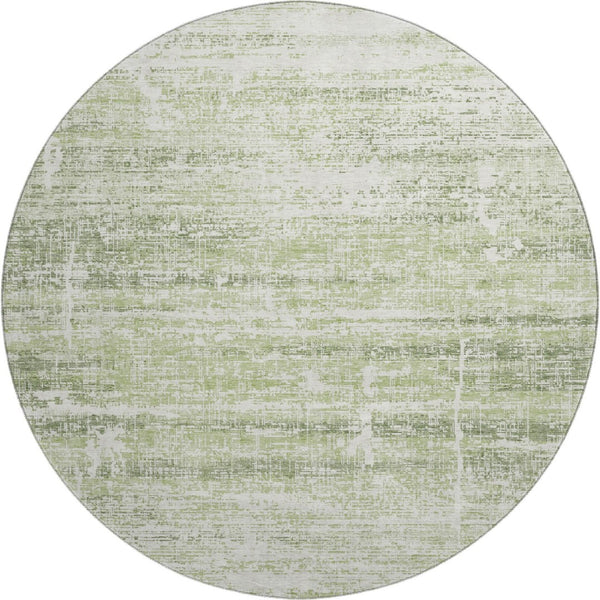 HomeRoots 8' Artichoke Green and Ivory Abstract Round Rug - Washable, UV Protected, Durable for High-Traffic Homes 662894