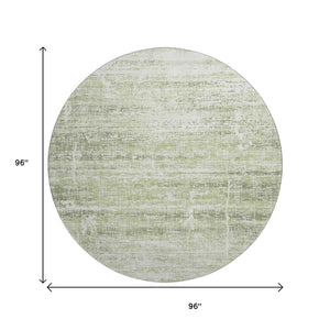 HomeRoots 8' Artichoke Green and Ivory Abstract Round Rug - Washable, UV Protected, Durable for High-Traffic Homes 662894
