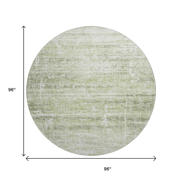 HomeRoots 8' Artichoke Green and Ivory Abstract Round Rug - Washable, UV Protected, Durable for High-Traffic Homes 662894