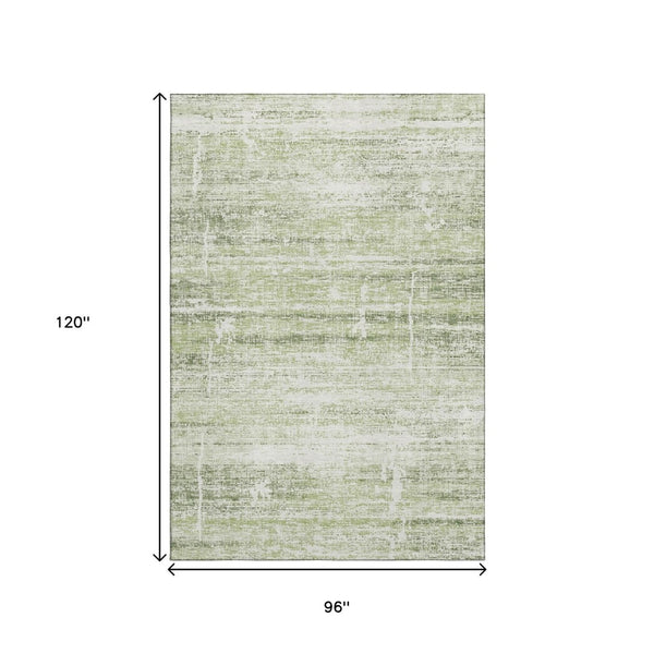 HomeRoots 8' X 10' Artichoke Green & Ivory Abstract Washable Area Rug – Durable, UV-Protected & Stylish Design 662895
