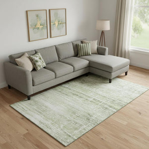 HomeRoots 8' X 10' Artichoke Green & Ivory Abstract Washable Area Rug – Durable, UV-Protected & Stylish Design 662895