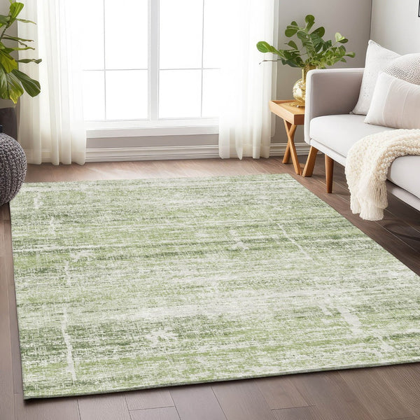 HomeRoots 8' X 10' Artichoke Green & Ivory Abstract Washable Area Rug – Durable, UV-Protected & Stylish Design 662895