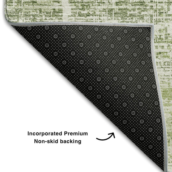 HomeRoots 8' X 10' Artichoke Green & Ivory Abstract Washable Area Rug – Durable, UV-Protected & Stylish Design 662895