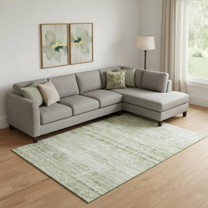 HomeRoots 9' X 12' Artichoke Green & Ivory Abstract Area Rug - Washable, UV Protected, Stain-Resistant Design 662896