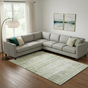 HomeRoots 10' Artichoke Green & Ivory Abstract Washable Area Rug – UV Protected, Stain Resistant, Durable Design 662897