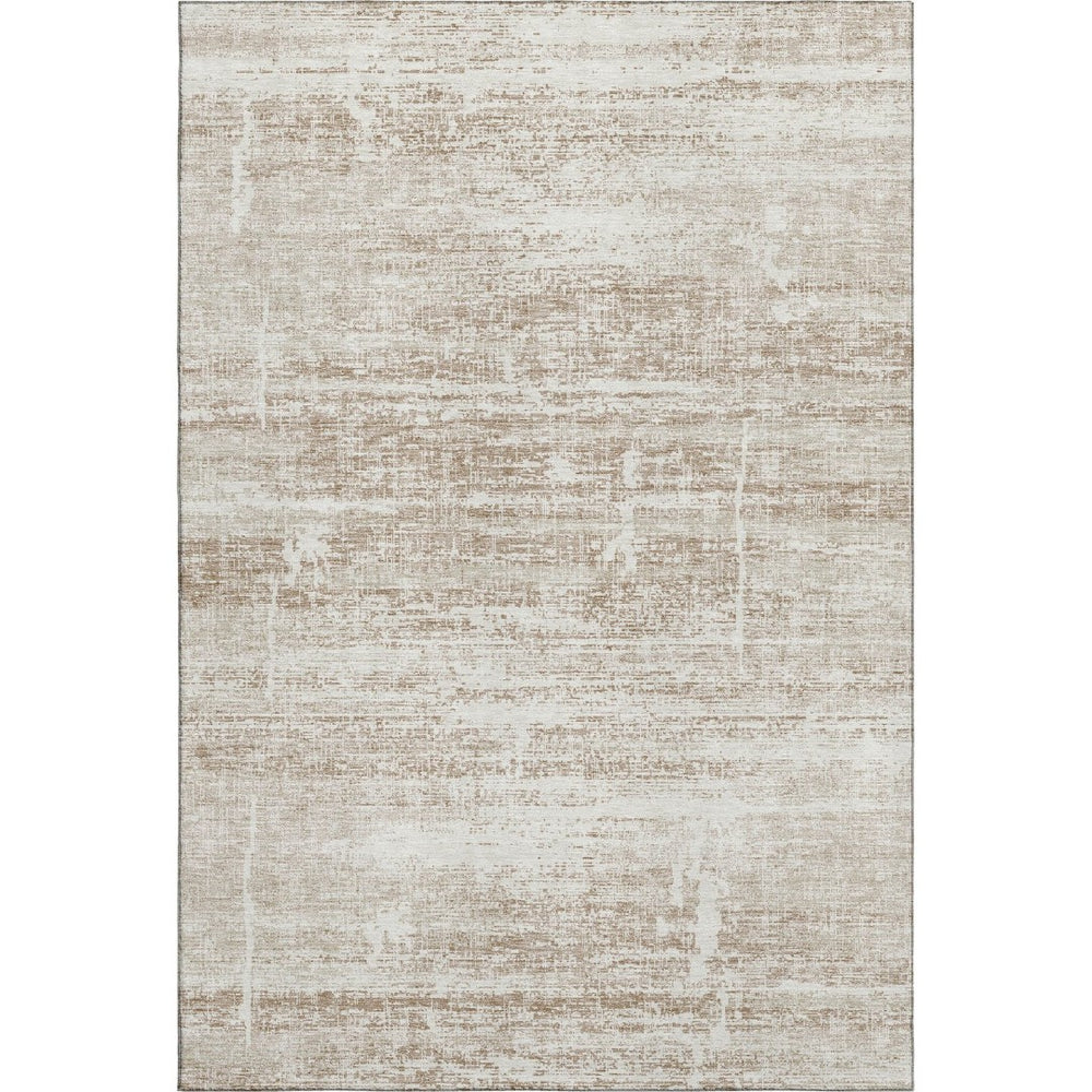 HomeRoots 5' X 8' Beige and Ivory Abstract Area Rug – Washable, UV Protected, Stain Resistant for Modern Homes 662899