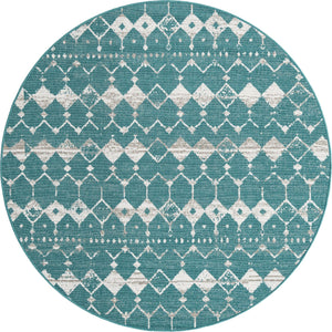 Unique Loom Outdoor Trellis Cardak Machine Made Geometric Rug Teal, Ivory/Gray 7' 1" x 7' 1"