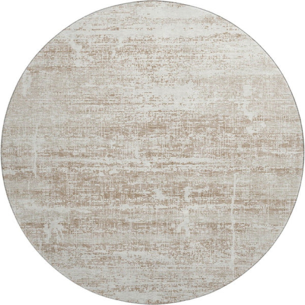 HomeRoots 8' Beige and Ivory Abstract Round Rug - Washable, UV Protected, Non-Slip, Ideal for Busy Homes! 662900