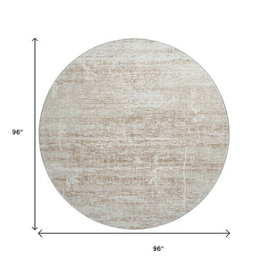 HomeRoots 8' Beige and Ivory Abstract Round Rug - Washable, UV Protected, Non-Slip, Ideal for Busy Homes! 662900
