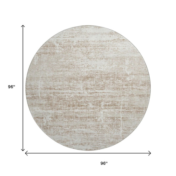 HomeRoots 8' Beige and Ivory Abstract Round Rug - Washable, UV Protected, Non-Slip, Ideal for Busy Homes! 662900