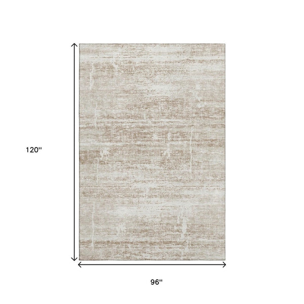 HomeRoots 8' X 10' Beige and Ivory Abstract Area Rug - Washable, UV Protected, Durable for Busy Homes & Spaces 662901