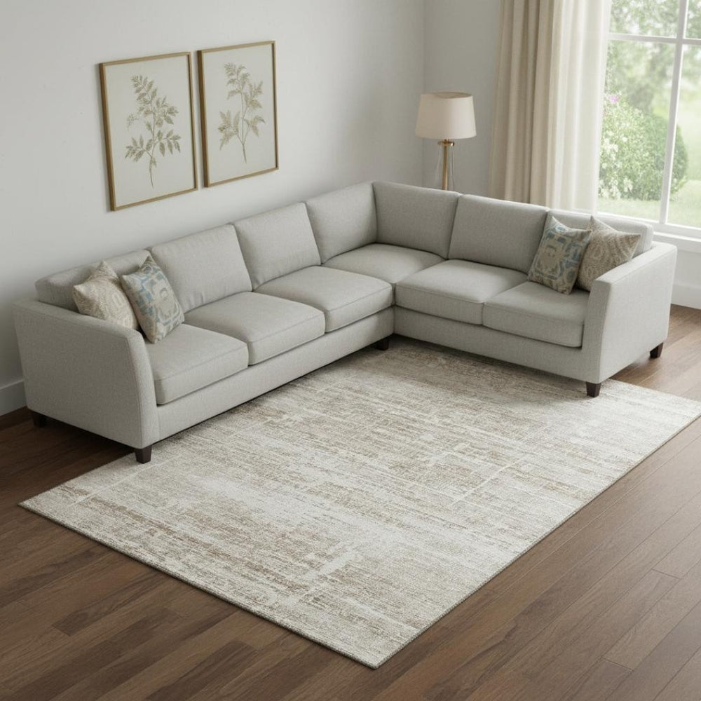 HomeRoots 8' X 10' Beige and Ivory Abstract Area Rug - Washable, UV Protected, Durable for Busy Homes & Spaces 662901