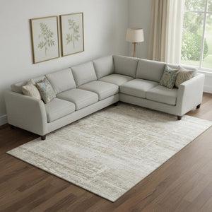 HomeRoots 8' X 10' Beige and Ivory Abstract Area Rug - Washable, UV Protected, Durable for Busy Homes & Spaces 662901
