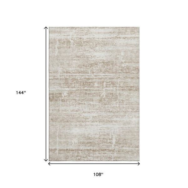 HomeRoots 9' X 12' Beige and Ivory Abstract Area Rug - Washable, Stain-Resistant, UV Protected for Homes 662902