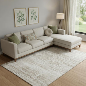 HomeRoots 9' X 12' Beige and Ivory Abstract Area Rug - Washable, Stain-Resistant, UV Protected for Homes 662902