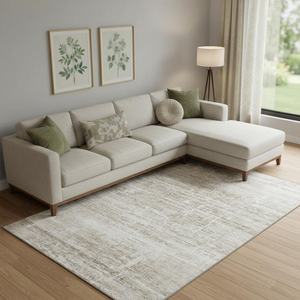 HomeRoots 9' X 12' Beige and Ivory Abstract Area Rug - Washable, Stain-Resistant, UV Protected for Homes 662902