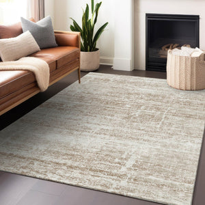 HomeRoots 10' Beige & Ivory Abstract Area Rug - Washable, UV-Protected, Durable & Stylish for Any Space! 662903