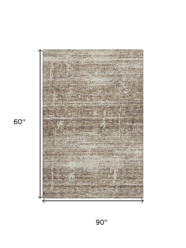 HomeRoots 5' X 8' Brown And Beige Abstract Area Rug - Durable, Washable, UV Protected for Busy Homes & Style 662911