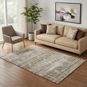 HomeRoots 5' X 8' Brown And Beige Abstract Area Rug - Durable, Washable, UV Protected for Busy Homes & Style 662911
