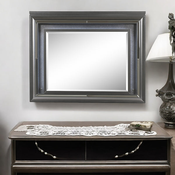 English Elm Sawyer Metallic Gray LED Mirror with Beveled Edge, Embossed Frame, Sparkling Trim, 26x35" B2726P261886