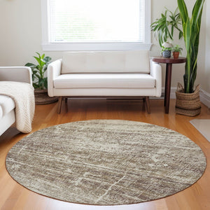HomeRoots 8' Brown And Beige Abstract Round Area Rug - Washable, UV Protected, Stylish, and Durable Design! 662912