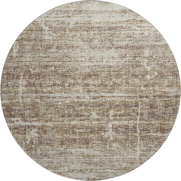 HomeRoots 8' Brown And Beige Abstract Round Area Rug - Washable, UV Protected, Stylish, and Durable Design! 662912
