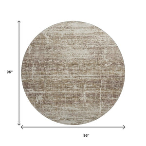HomeRoots 8' Brown And Beige Abstract Round Area Rug - Washable, UV Protected, Stylish, and Durable Design! 662912
