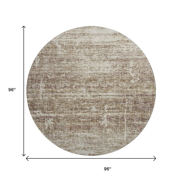 HomeRoots 8' Brown And Beige Abstract Round Area Rug - Washable, UV Protected, Stylish, and Durable Design! 662912