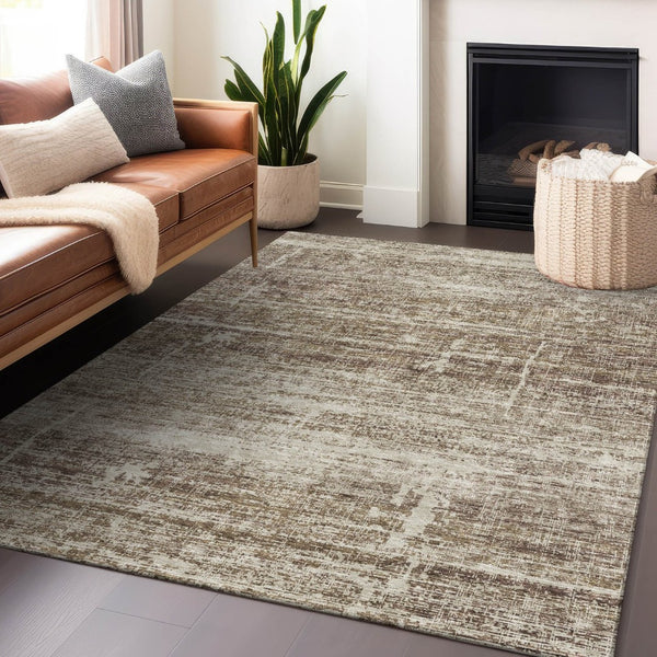 HomeRoots 8' X 10' Stylish Brown & Beige Abstract Washable Area Rug with UV Protection & Stain Resistance 662913