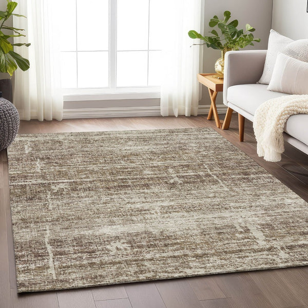 HomeRoots 9' Brown and Beige Abstract Washable Area Rug - Durable, UV-Protected, Ideal for High-Traffic Spaces 662914