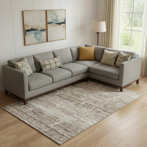HomeRoots 9' Brown and Beige Abstract Washable Area Rug - Durable, UV-Protected, Ideal for High-Traffic Spaces 662914