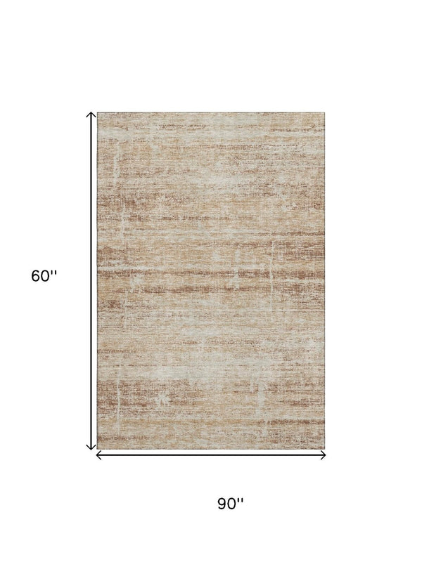 HomeRoots 5' Copper and Beige Abstract Area Rug – Washable, UV Protected, Durable for Homes with Kids & Pets 662917