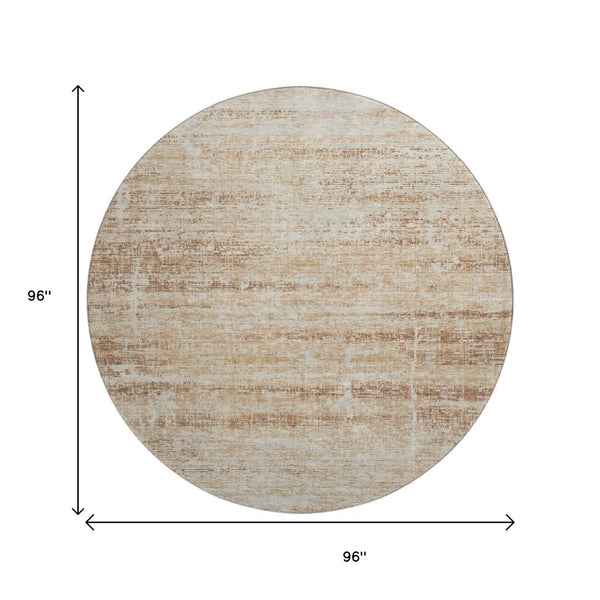 HomeRoots 8' Copper and Beige Abstract Round Rug - Washable, UV-Protected, Perfect for Modern Living Spaces! 662918