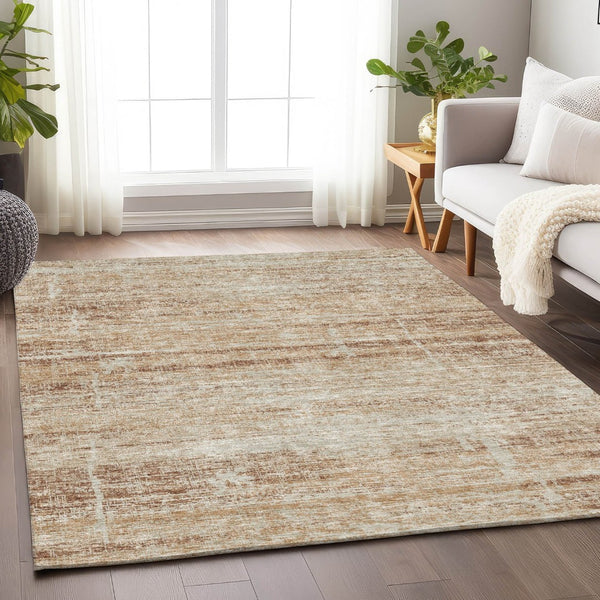 HomeRoots 8' X 10' Abstract Copper and Beige Washable Area Rug – Stain-Resistant, UV Protected, Easy Care! 662919