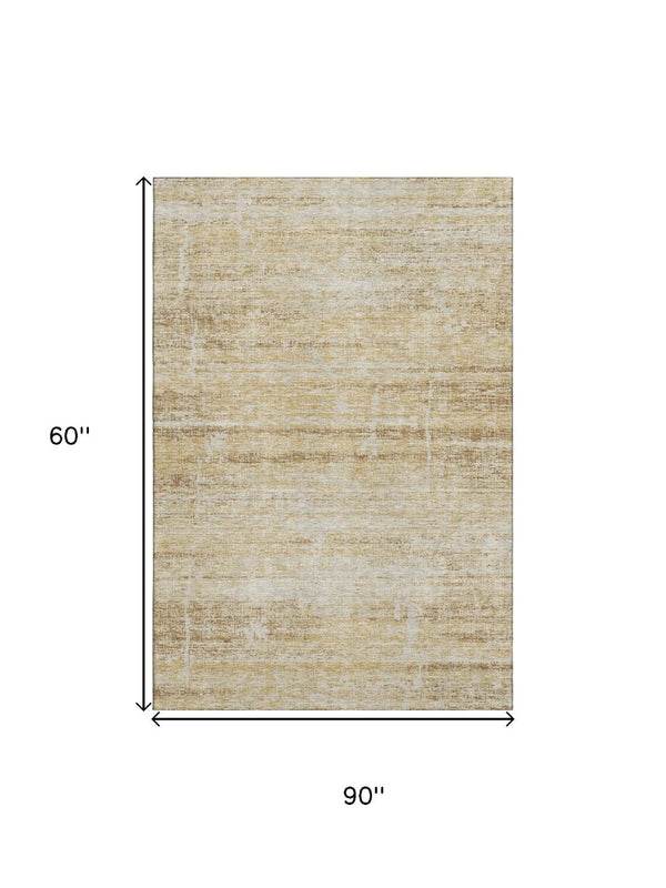 HomeRoots 5' X 8' Gold And Beige Abstract Washable Area Rug - UV Protected, Durable, Stain-Resistant Design 662923