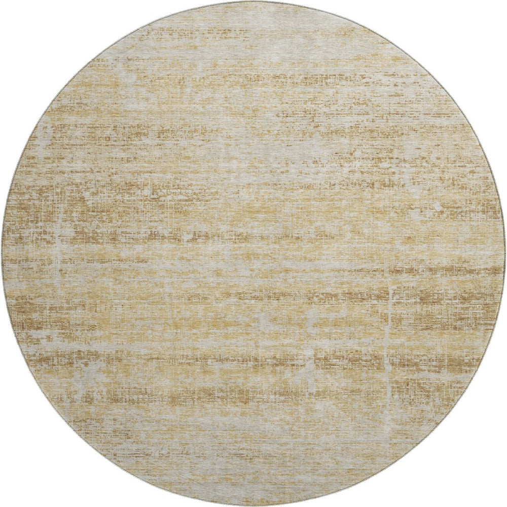 HomeRoots 8' Gold And Beige Abstract Round Rug – Washable, UV Protected, Stylish & Durable for Busy Homes 662924