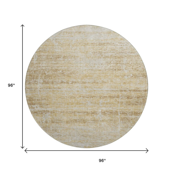 HomeRoots 8' Gold And Beige Abstract Round Rug – Washable, UV Protected, Stylish & Durable for Busy Homes 662924