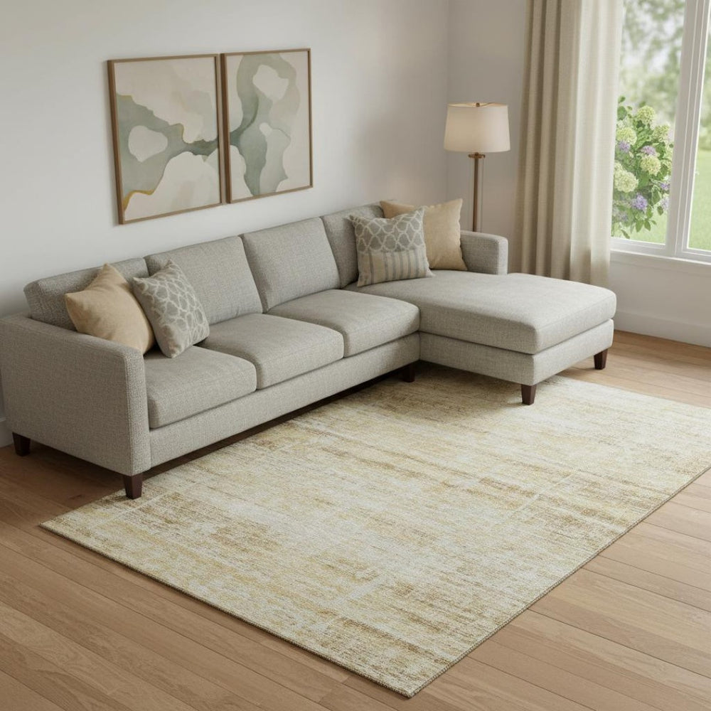 HomeRoots 8' X 10' Gold And Beige Abstract Area Rug - Washable, UV Protected, Kid & Pet Friendly Design! 662925