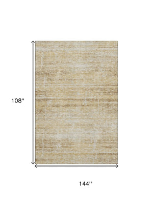 HomeRoots 9' X 12' Elegant Gold and Beige Abstract Washable Area Rug with UV Protection for Modern Spaces 662926