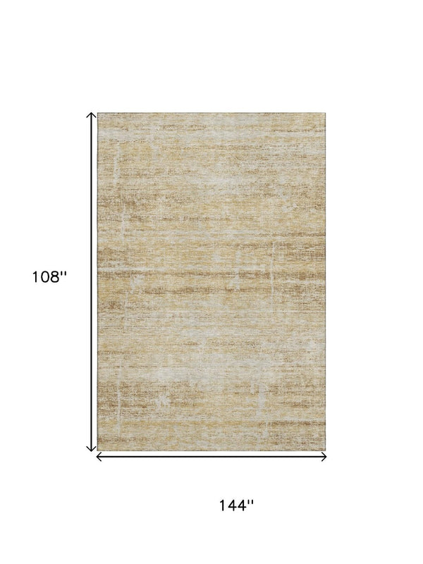 HomeRoots 9' X 12' Elegant Gold and Beige Abstract Washable Area Rug with UV Protection for Modern Spaces 662926