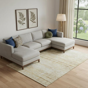 HomeRoots 9' X 12' Elegant Gold and Beige Abstract Washable Area Rug with UV Protection for Modern Spaces 662926