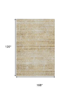 HomeRoots 10' X 14' Gold and Beige Abstract Washable Area Rug - Stain-Resistant with UV Protection for Modern Spaces 662927